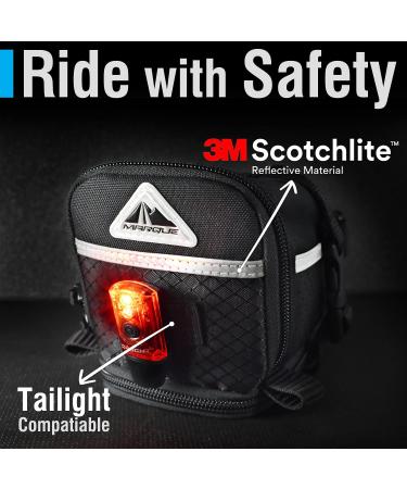 MARQUE Bike Saddle Bag - Expandable Under Seat Storage Pouch for Road, Mountain & Commuter Bikes - Easy to Install with Extra Wide Opening - Cyclist Gift - Buy Online on GoSupps.com