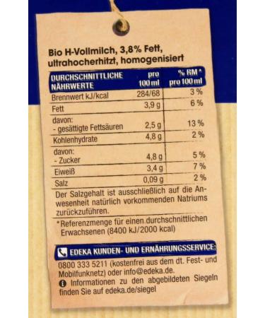 Edeka Organic Long-Life Whole Milk 3.8% Fat - 10 x 1L Pack | Premium International Shipping - Buy Online on GoSupps.com