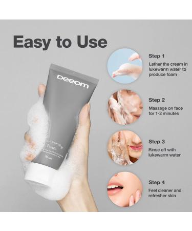 DEEOM Mud Foaming Facial Cleanser with Charcoal - Exfoliating Detox Face Wash for All Skin Types Pore Reduction Oil Absorption & Sebum Control - All-Natural Gentle Foam Cleanser (250g - Buy Online on GoSupps.com