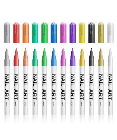12pcs 3D Nail Art Pens Set Nail Graffiti Drawing Pen Nail Gel Polish Marker Pens Fine Tip Nail Art Pens for Painting Nails DIY Nail Art Beauty Adorn Manicure Tools (12 Colors)