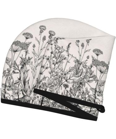 Floral Herbs Botanical Engraving Coral Velvet Dry Hair Cap - Unisex Wet Towel Wrap for Bathroom Pool Party & Beach Accessory - Buy Online on GoSupps.com
