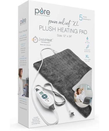 Pure Enrichment PureRelief XL Heating Pad - 6 InstaHeat Settings for Cramps, Back, Neck, Shoulder Pain Relief - Moist Heat Option - Machine Washable - 12 x 24 - Gray - Buy Online on GoSupps.com