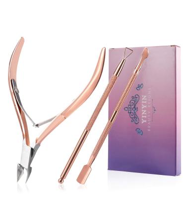 Cuticle Trimmer with Cuticle Pusher and Cutter,YINYIN Cuticle Remover Cutter Nipper Clippers Durable Pedicure Manicure Tools for Fingernails and Toenails(D501-RoseGold)…