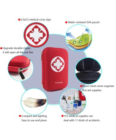 Evantek 155-Piece Waterproof First Aid Kit for Camping, Hiking, Home, Outdoor, Vehicle - Red - Buy Online on GoSupps.com
