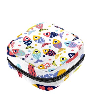 Colorful Fish Pattern Sanitary Napkin Storage Bag Feminine Product Pouches Portable Period Kit Bag Menstruation First Period Bag for Women Teen Girls Ladies Menstrual Cup Pouch Tampon Bags Color 10