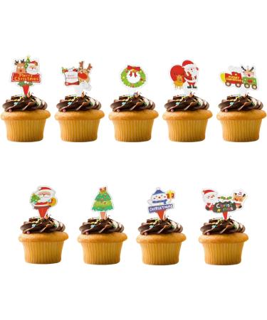GULELAYAR 70PCS Christmas Cupcake Toppers Santa Claus Reindeer Snowman Cake Topper DIY Cake Insert Topper Christmas Toothpick Flags Cake Decorations for Christmas Party Holiday Supplies (B) - Buy Online on GoSupps.com