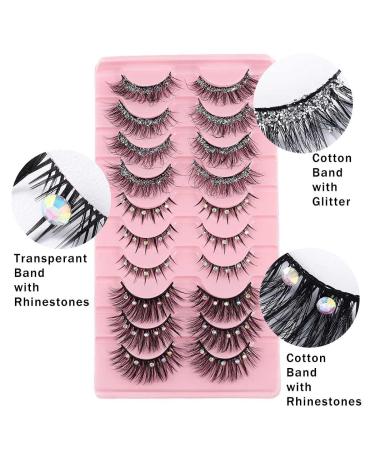 Buy Uranian Glitter Faux Mink Eyelashes - 10 Pairs Fluffy Wispy Luxury Rhinestone False Lashes for Women - Natural Look & Thick Lash Clusters - Buy Online on GoSupps.com