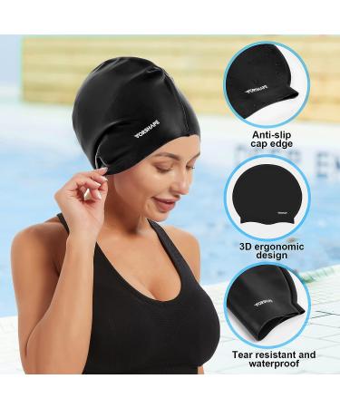 Vorshape Extra Large Swim Cap for Braids and Dreadlocks - Long Hair Adult Swim Cap for Women - Keep Hair Dry - Black - Buy Online on GoSupps.com