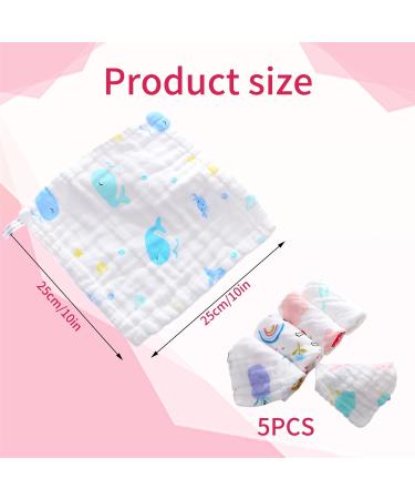 Soft Reusable Cotton Baby Muslin Washcloths - 5 Pack, 6 Printed Layers, 10x10 inches - Gentle Bathing Towels for Baby Girls, Toddlers, Children - Buy Online on GoSupps.com