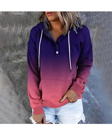Women's Purple Button Down Hoodie - Fall Fashion Graphic Sweatshirt with Pocket - Buy Online on GoSupps.com