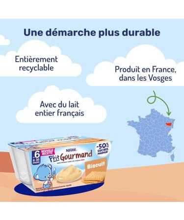Nestl - P tit Gourmand biscuit - Cr me Dessert Gourmande pour B b 6 Mois+ - Alimentation B b au Lait Entier Fran ais - Moins Sucr - Source de Calcium - Sans Colorant ni Conservateur 4x100g (Lot de 6) - Buy Online on GoSupps.com