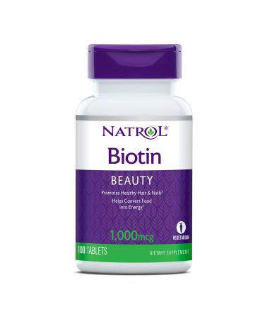 Natrol Biotin Beauty Tablets Dietary Supplement Promotes Healthy Hair Skin and Nails Helps Support Energy Metabolism Helps Convert Food Into Energy 1 000 mcg 100 Tablets