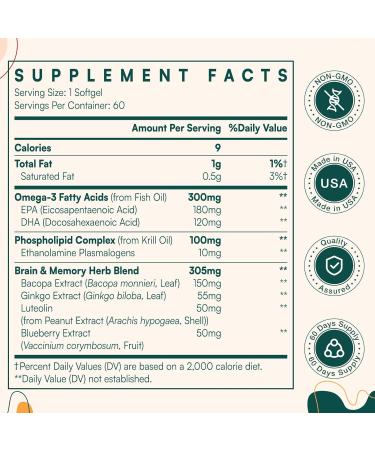 ZenixZephir Memory Focus Supplement - Brain Support with Omega-3 Bacopa and Plasmalogens for Enhanced Cognitive Function - Concentration and Memory - Non-GMO 60 Softgels - Buy Online on GoSupps.com