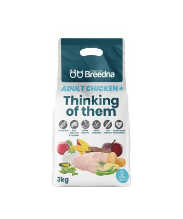 BREEDNA - Adult Chicken + 3kg | Adult Dog Food with Chicken, Fruits and Vegetables | Monoprotein Croquette with Natural Antioxidants | Food for Dogs of All Breeds