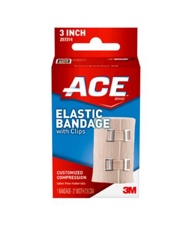 ACE 3 Inch Elastic Bandage with with Clips, Beige, Great for Elbow, Ankle, Knee and More, 1 Count 3 Inch (Pack of 1) Beige