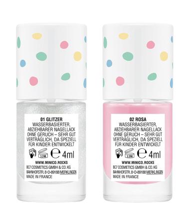 Minico Premium Kinder Nailack 2 Set Glitzer & Pink | Dermatologically Tested Child-Friendly Vegan & Sustainable Peel-Off Nail Polish - Buy Online on GoSupps.com