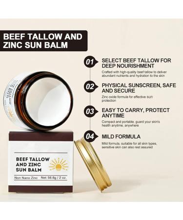 Beef Tallow & Zinc Sun Balm - Non-Greasy Sunscreen for Face & Body Deep Moisturizer Instant Sun Protection 2 Oz - Buy Online on GoSupps.com