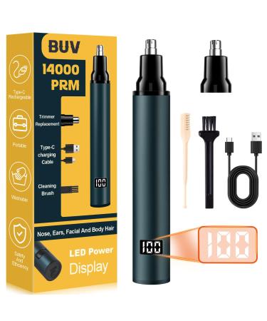 Nose Hair Trimmer for Men and Women with LED Display- 2024 Professional Painless Aluminum Alloy USB Rechargeable Facial & Nose Hair Trimmer Clipper 14 000 RPM Waterproof Dual Edge Blades Blue 6.5"*2.0" Blue