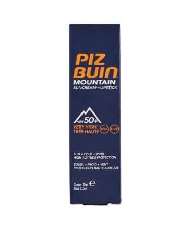 Piz Buin Mountain sunscreen and lip care with LSF 50+ sun protection especially for skiing and hiking against wind and cold 20ml and 2.3 ml