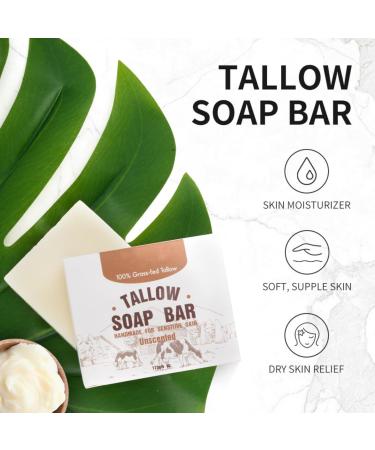 Tallow Soap Bar - Natural Soap for Body & Face - Skin Care Tallow Product - Moisturizing Tallow Handmade Soap with 100% Grass-fed Tallow - Soothing Dry Skin Mens Soap 113g - Buy Online on GoSupps.com