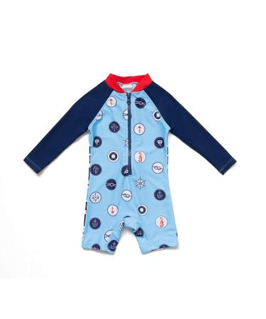 BONVERANO Baby Boys Swimsuit/Sunsuit UPF 50+ Sun Protection One Pieces Swimwear with Sun Hat 18 Months Blue