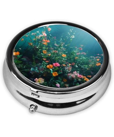 Flowers on The Seabed Portable Metal Pill Box - Round Mini with 3 Compartments | Travel-Friendly Design for Small Pills - Buy Online on GoSupps.com