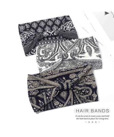 Buy Boho Wide Territops Black Flower Hairbands - Elastic Headscarves Knot Yoga Head Wraps for Women & Girls (3 Pack) | International Shipping Available - Buy Online on GoSupps.com