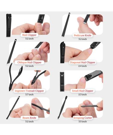 Vabogu Manicure Pedicure Kit 8-in-1 Nail Tools with Travel Case - Professional Grooming Kit for Men and Women, Upgraded Version in Black - Buy Online on GoSupps.com