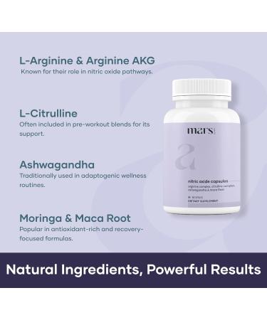Mars Nitric Oxide Capsules with L-Arginine L-Citrulline & Adaptogenic Blend | Supports Energy Circulation & Muscle Recovery | 60 Capsules - Buy Online on GoSupps.com