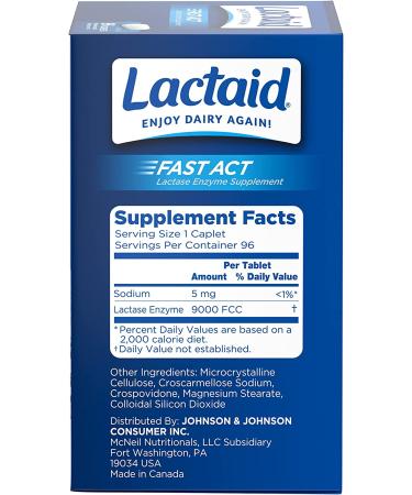 Lactaid Fast Act Lactose Intolerance Relief Caplets 96 Count - Pack of 1 - Buy Online on GoSupps.com