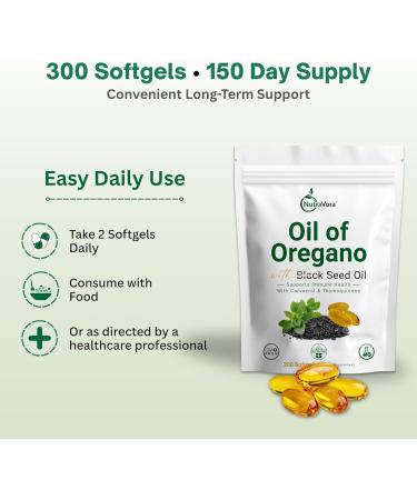 NutraVora Oil of Oregano with Black Seed Oil Capsules Dietary Supplement for Immune & Respiratory Wellness Support with Carvacrol & Thymoquinone Non-GMO Gluten-Free 300 Softgels - Buy Online on GoSupps.com