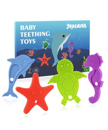Yoolane Baby Teething Toys 4-Pack Ocean Animals Teether Toy for Babies 0-6 Months 6-12 Months Silicone Baby Chew Toys for Toddler Infant Boy and Girl BPA Free Freezable Dishwasher Refrigerator Safe B | Sea Animals Style
