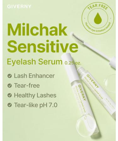 GIVERNY Milchak Sensitive Eyelash Serum | Hypoallergenic Tear-Free Lash Nourishment & Growth | pH 7.0 0.3 fl. oz - Buy Online on GoSupps.com