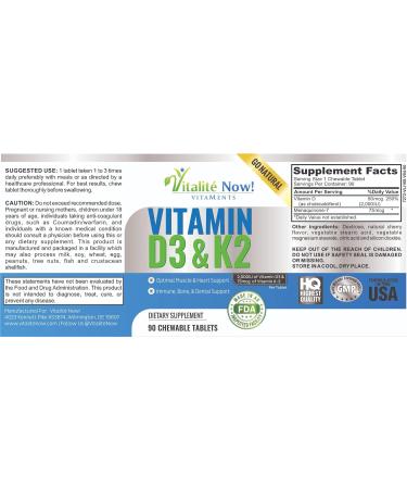 Vitamin D3 2000 IU + K2 Chewable Tablets for Lung Health & Strong Bones - Cherry Flavor - 90 Tablets - Buy Online on GoSupps.com