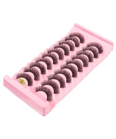 DOITOOL Natural Women Lashes Wispy Lashes Natural Look 10 Pairs Fake Eyelashes Fiber Russia 7d Curly Natural Looking False Eyelashes Natural Strip Lashes