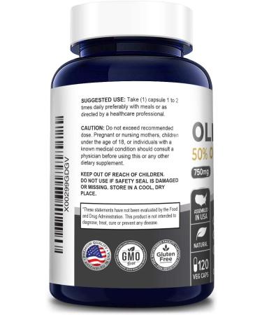 Olive Leaf Extract 750mg - 50% Oleuropein - Vegan & Non-GMO - Gluten Free - Super Strength Supplement - 120 Capsules - Buy Online on GoSupps.com