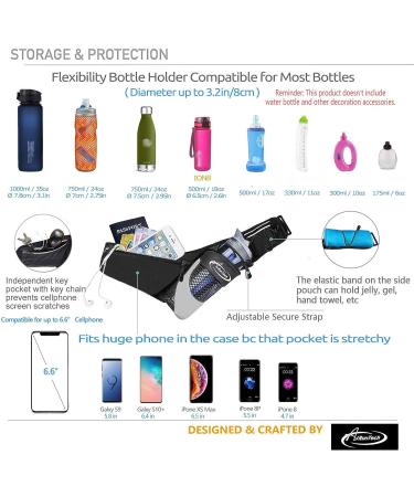 AiRunTech No Bounce Hydration Belt - Adjustable Design for Men and Women - Running Belt with Water Bottle Holder and Large Pocket - Fits Most Smartphones - Black - Buy Online on GoSupps.com