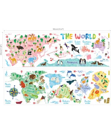 DECOWALL SG2-1615S Animal World Map Kids Wall Stickers Decals Peel and Stick Removable for Nursery Bedroom Living Room decor baby educational nation worldwide Animals World Map - Buy Online on GoSupps.com