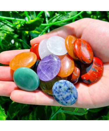 Xiannvxi 7pcs crystals palm stone set oval healing crystals gemsteine amethyst clear quartz tiger eye chakra polished natural stones bag crystal color-7pc