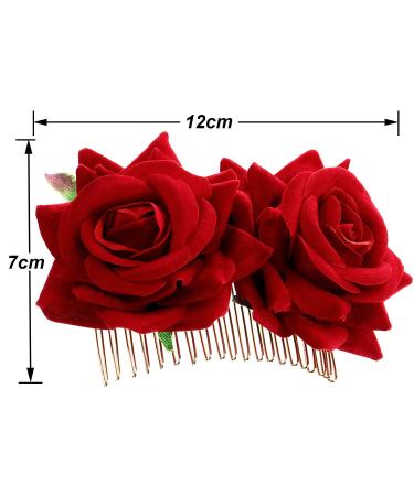 Iwobi Ladies Rose Flower Hair Clip - Elegant Bridal Hair Jewelry for Weddings Parties Halloween & Masquerades (Red) - Buy Online on GoSupps.com