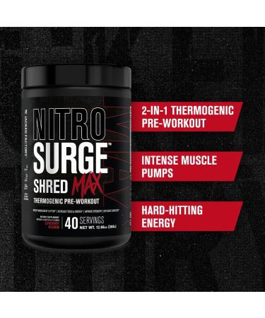 Jacked Factory Nitrosurge Shred Max Preworkout - High-Performance Thermogenic Pre Workout Powder with L Citrulline Acetyl L Carnitine Organic Caffeine - 80 Servings Cherry Bomb & Watermelon Peach - Buy Online on GoSupps.com