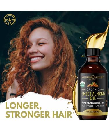 Mother Nature Organic Sweet Almond Oil - Extra Virgin & Cold-Pressed 4oz - Moisturizer for Body, Hair, Scars, Nails, Wrinkles & Dark Spots - Non-GMO & Cruelty-Free - Buy Online on GoSupps.com