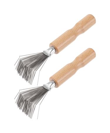 Alipis 2 pi ces Peigne Nettoyant avec Griffes M talliques Outil de Nettoyage pour Brosses et Peignes Manche Bois Ergonomique pour liminer les Poils et Salet s Efficacement