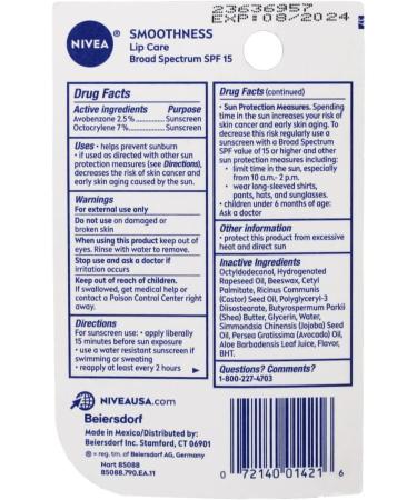 Nivea Smoothness Hydrating Lip Care SPF 15 - 0.17 oz | Moisturizing Lip Balm - Buy Online on GoSupps.com