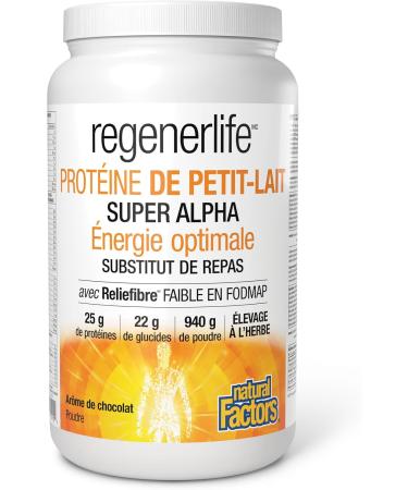 Natural Factors Regenerlife High Alpha Whey Protein Chocolate Flavour 940g powder Helps You Feel Full for Longer 25g of protein plus 5g of Low-FODMAP Reliefibre Grass-Fed Whey - Buy Online on GoSupps.com