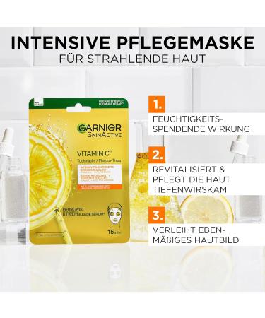 Garnier Moisturizing Cloth Masks for Sensitive Skin - Hyaluronic Acid & Vitamin C - Radiant Glow - SkinActive (5 x 1 Masks) - International Shipping - Buy Online on GoSupps.com
