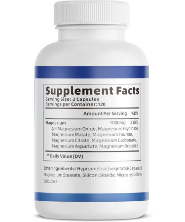 1000mg Magnesium Complex Capsules 8-in-1 Magnesium Glycinate Citrate Malate Taurate Oxide Carbonate Aspartate Orotate - 240 Capsules 1 Bottle | 240 Capsules - Buy Online on GoSupps.com