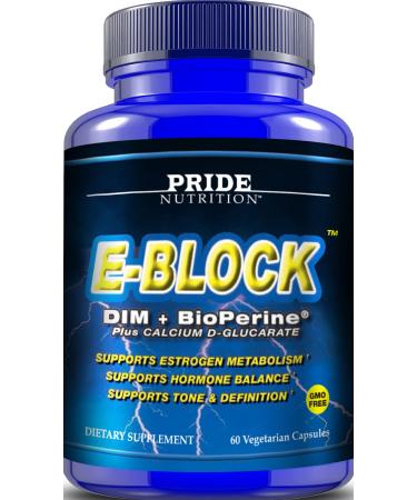 Pride Nutrition Estrogen Blocker E-Block 60 Vegetarian Capsules- DIM with BioPerine Hormone Balance Supplement for Women & Men- Menopause Acne Gynecomastia PCT Support