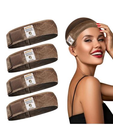 MYKURS Wig Grip Headbands for Women  Adjustable Velvet Wig Grip Bands Non Slip  Brown 4 PCS