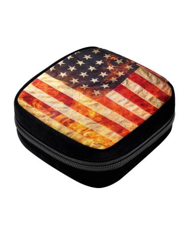 GIAPB Period Bag Sanitary Napkin Storage Bag Pad Holder for Period Makeup Pouch American Flag and Flames Color417
